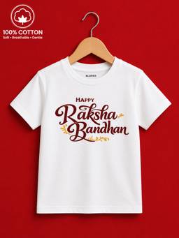 BLUSHES - Unisex Cotton Knit Happy Raksha Bandhan Text Printed T-shirt - White