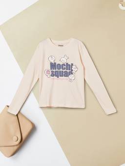 max - Girls Peach Text Printed T-shirt