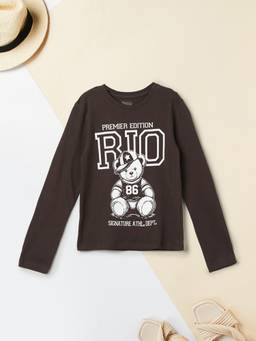 max - Girls Brown Graphic Printed T-shirt