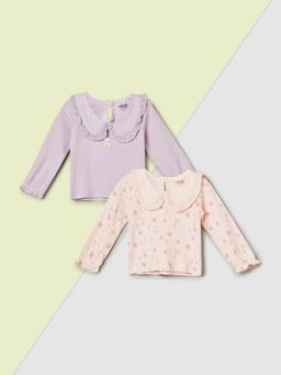 max - Girls Lavender and Peach Printed Tops (Pack of 2)