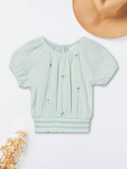 max - Girls Mint Green Embroidered Top