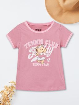 max - Girls Pink Teddy Printed T-shirt