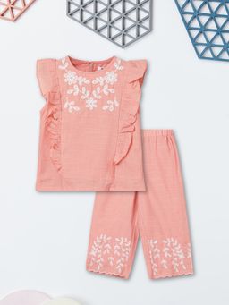 max - Girls Peach Embroidered Co-Ord Set