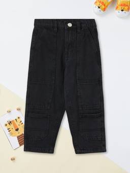 max - Boys Black Solid Cargo Pocket Jeans