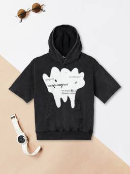 max - Boys Black Oversized Text Printed Pullover Hoodie