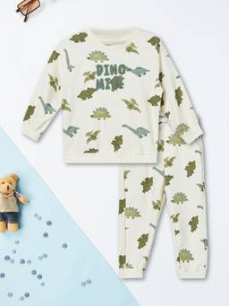 max - Boys Off White Dinosaur Printed Co-Ord Set