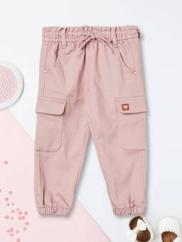 max - Girls Pink Solid Cargo Pocket Joggers