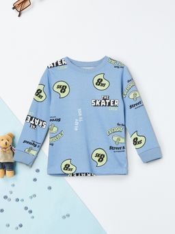 max - Boys Blue Full Sleeves Text Printed T-shirt