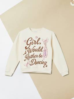 max - Girls Cream Text Printed Sweatshirt