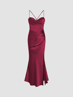 Cider - Satin Cowl Neck Cami Corset Maxi Dress