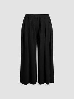 Cider - Solid Elastic Waist Pocket Wide Leg Pants Curve & Plus