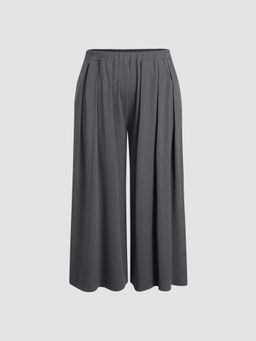 Cider - Solid Elastic Waist Pocket Wide Leg Pants Curve & Plus