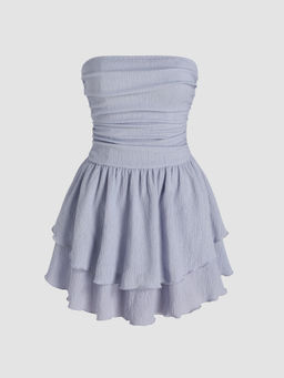 Cider - Tube Ruched Ruffle Mini Dress