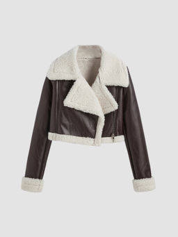 Cider - Fleece Drop Shoulder Zipper Biker Crop Jacket