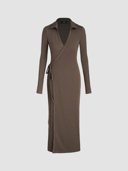 Cider - V-neck Solid Midi Dress