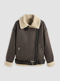Cider - Faux Shearling Biker Jacket With Belt