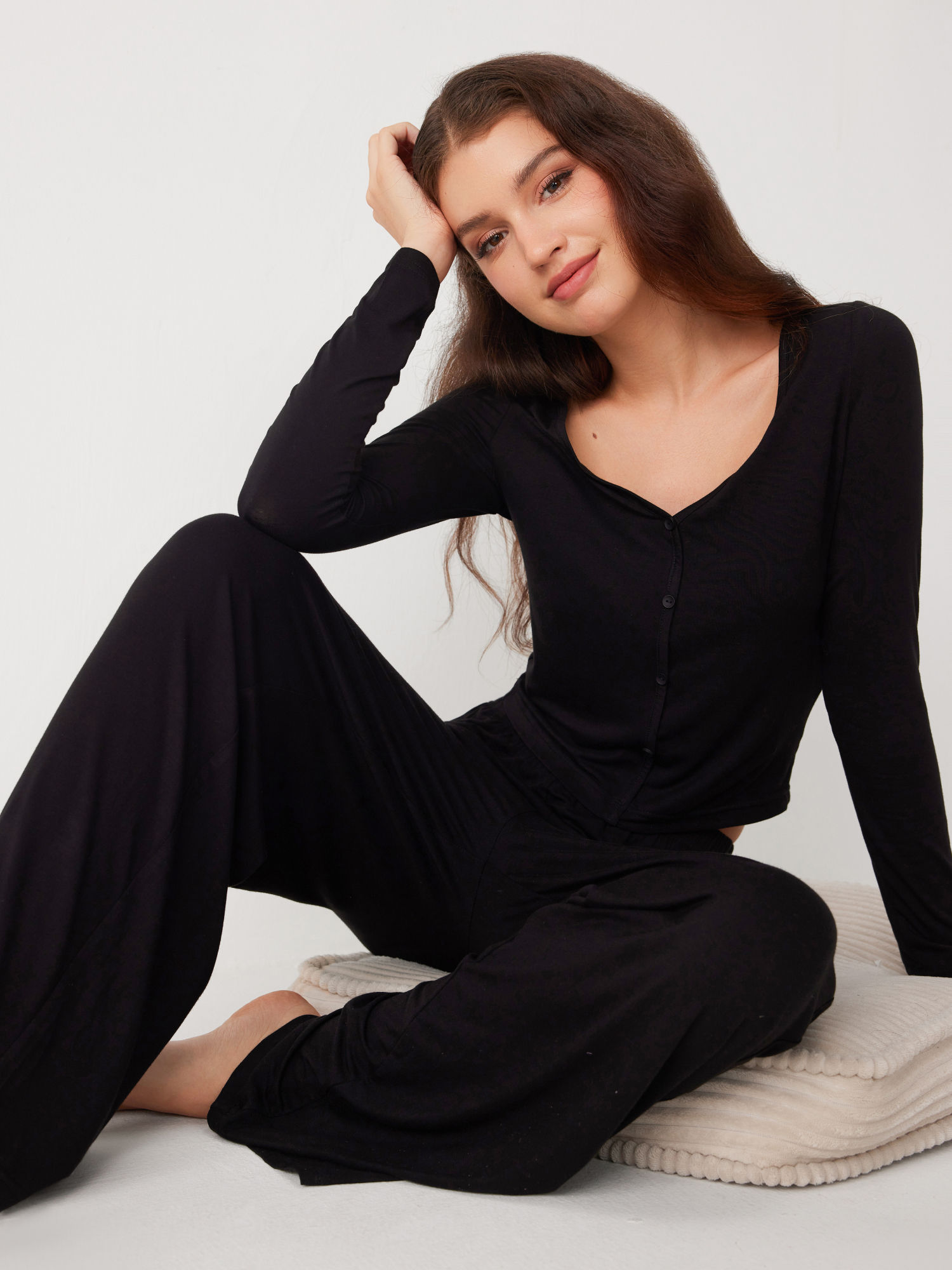 cider Long Sleeve Button Top & Middle Waist Trousers Loungewear Set-picture-42