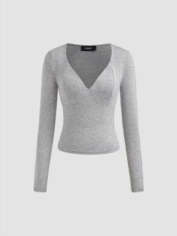 Cider - V-neck Solid Long Sleeve Tee