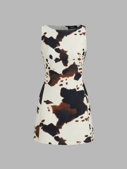 Cider - Boat Neck Leopard Print Zipper Mini Dress