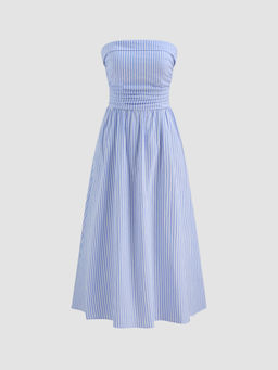 Cider - Tube Gingham Ruffle Shirred Zipper Midi Dress