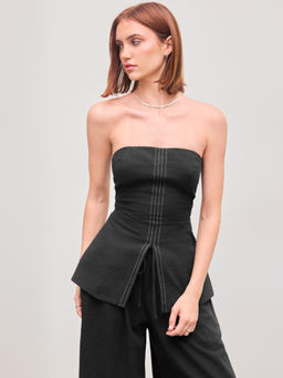 Cider - Cotton-blend Solid Stitch Lace Up Split Tube Top