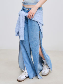 Cider - Denim Low Rise Solid Split Pocket Jeans