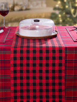 Maspar - Cotton Geometric Print Table Runner - 33 x 137 cm - Red