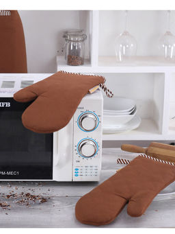 Maspar - Polyester Printed Regular Oven Mitt Set - Brown (Pack of 2)