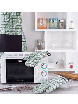 Maspar - Polyester Printed Regular Oven Mitt Set - Green (Pack of 2)