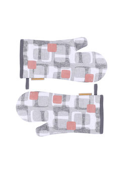 Maspar - Polyester Printed Regular Oven Mitt Set - Grey (Pack of 2)