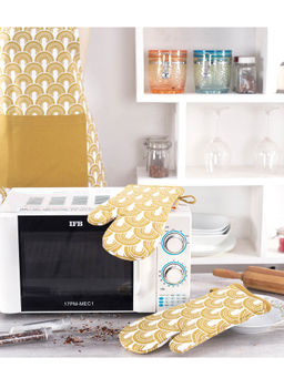 Maspar - Polyester Printed Regular Oven Mitt Set - Yellow (Pack of 2)