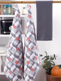 Maspar - Polyester Printed Regular Kitchen Towel Set - Grey (Pack of 3)