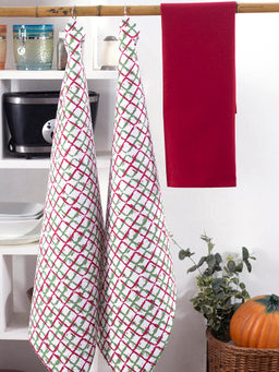 Maspar - Polyester Printed Regular Kitchen Towel Set - Red (Pack of 3)
