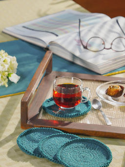 Maspar - Cotton Geometric Print Standard Coaster Set - Blue (Pack of 4)