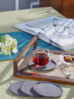 Maspar - Cotton Geometric Print Standard Coaster Set - Grey (Pack of 4)