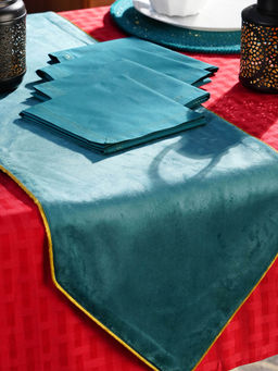 Maspar - Polyester Solid Table Set (Runner & Napkins) - Blue (4 Seater)