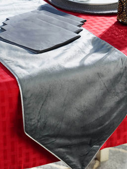 Maspar - Polyester Solid Table Set (Runner & Napkins) - Grey (4 Seater)