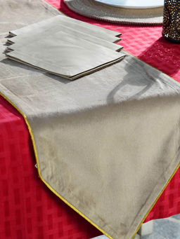 Maspar - Polyester Solid Table Set (Runner & Napkins) - Beige (4 Seater)