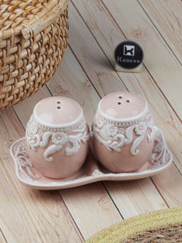 Kookee - Ceramic Salt and Pepper Shakers Set with Tray - Pink