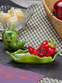Kookee - Ceramic Salt and Pepper Shakers Set with Tray - Multi-Color
