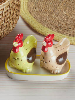 Kookee - Ceramic Salt and Pepper Shakers Set with Tray - Multi-Color