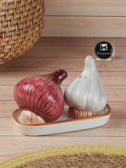 Kookee - Ceramic Salt and Pepper Shakers Set with Tray - Multi-Color