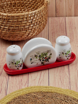 Kookee - Ceramic Salt and Pepper Shakers Set with Tray and Tissue Holder - White