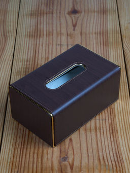 Kookee - Pu Leather Tissue Paper Holder Classy Tissue Organizer Case - Brown