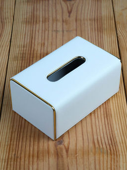 Kookee - Pu Leather Tissue Paper Holder Classy Tissue Organizer Case - White