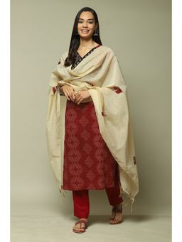 Biba - Red Cotton Unstitched Suit (Set of 3)