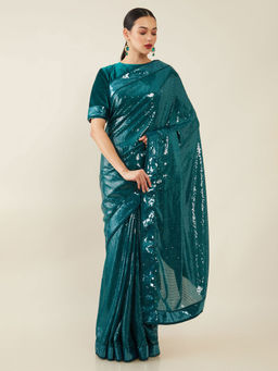 Soch - Embroidered Georgette Saree with Unstitched Blouse