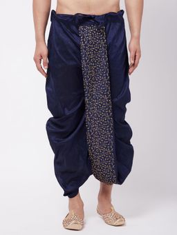 Vastramay - Mens Navy Blue Silk Blend Embroidered Dhoti