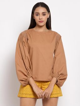 Ayrolane - Brown Blouson Sleeve Top