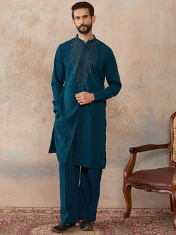 ETHNIC BAY - Men Navy Blue Sequined Work Sequined Work Kurta with Pant